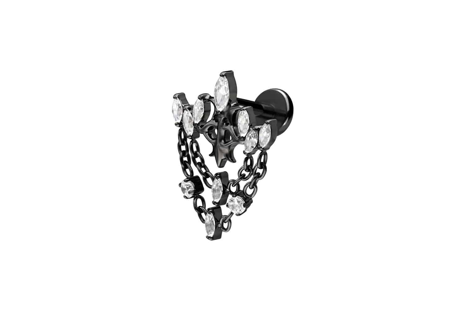 Titan Labret Piercing mit Push Fit GOTISCHE KRONE + KETTEN